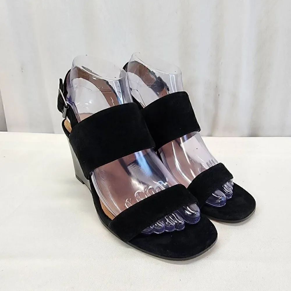 Halogen Aster Wedge Slingback Black Leather Sandals Women’s Size 6.5